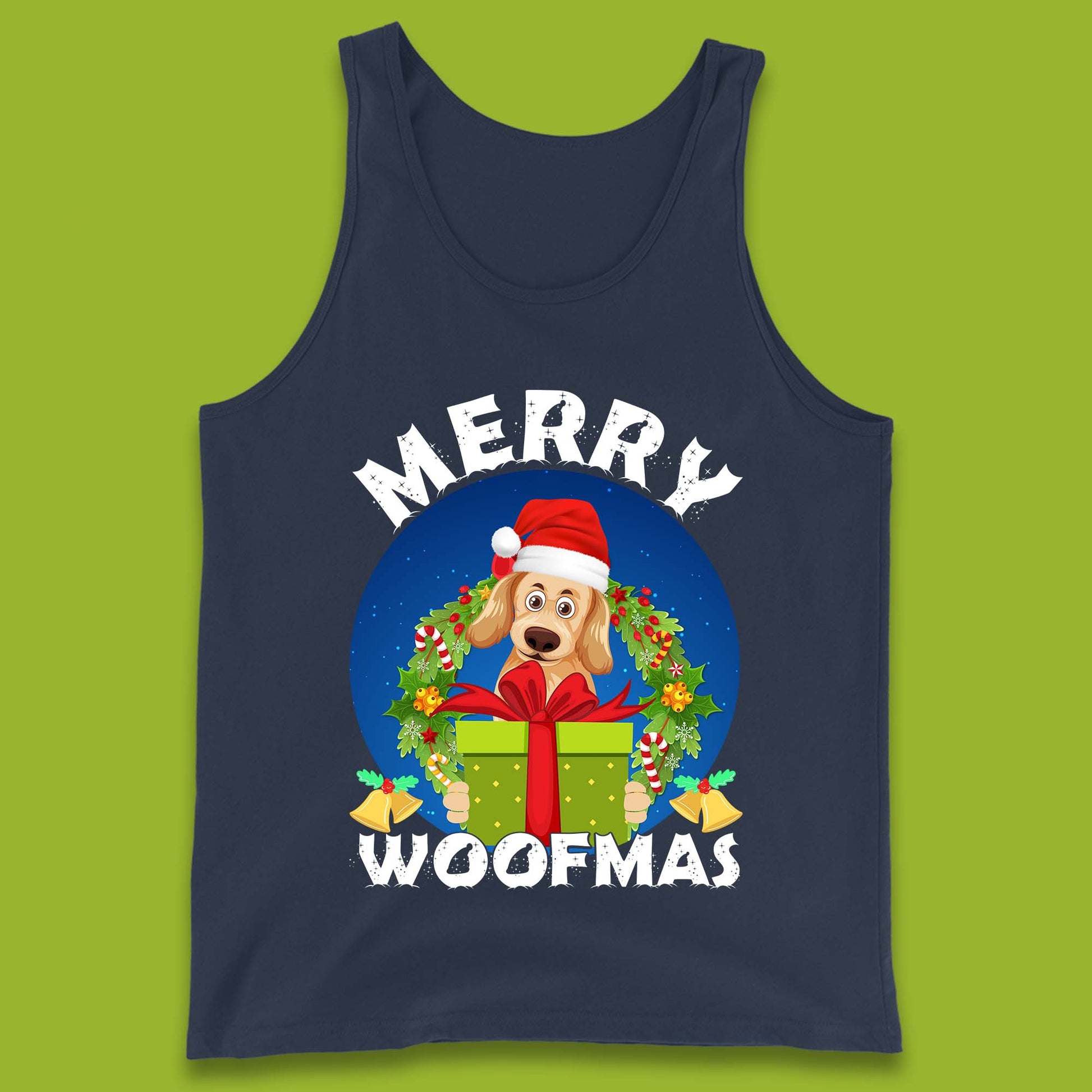 merry woofmas christmas golden retriever dog tank top