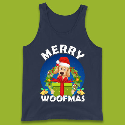 merry woofmas christmas golden retriever dog tank top