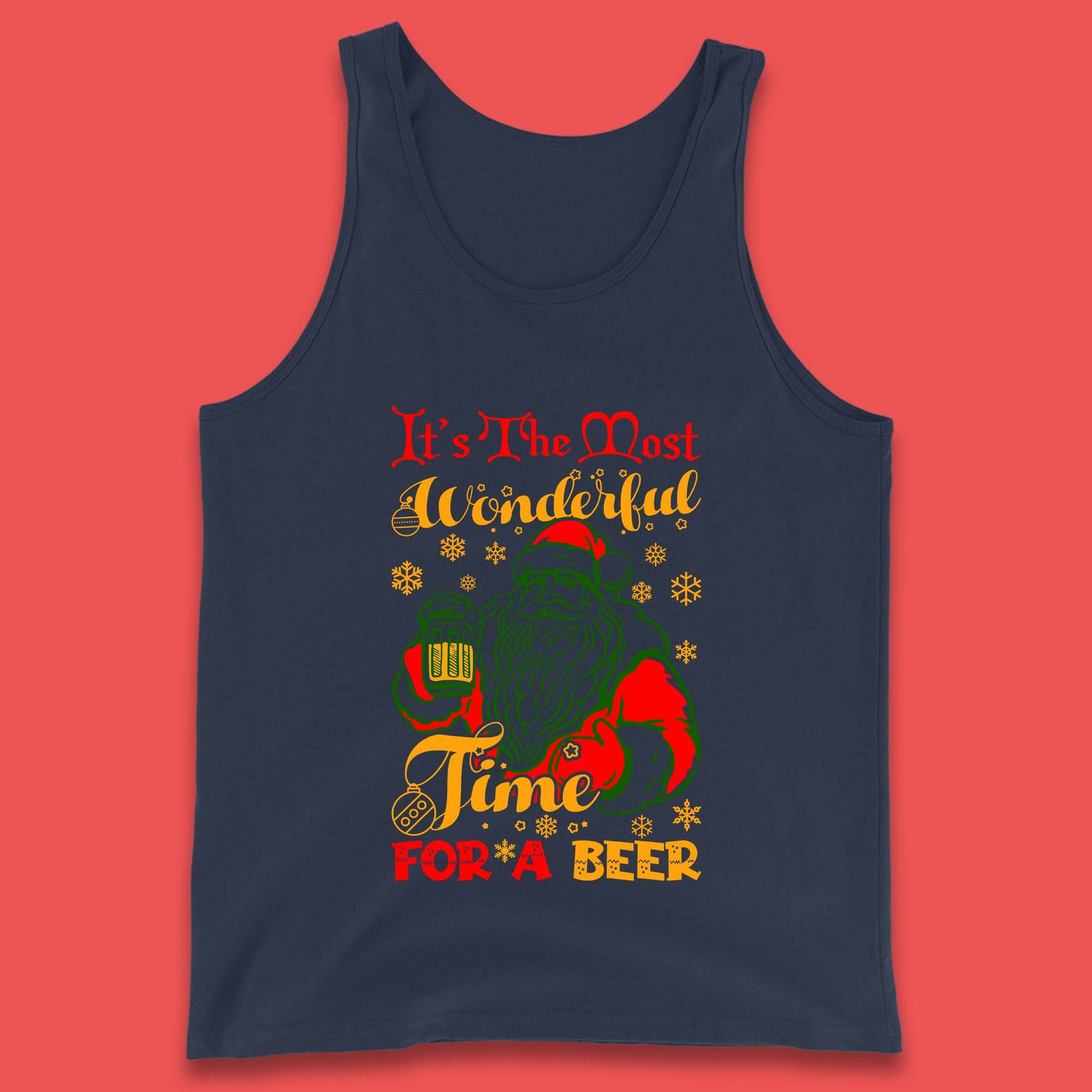 santa drinking beer tank top