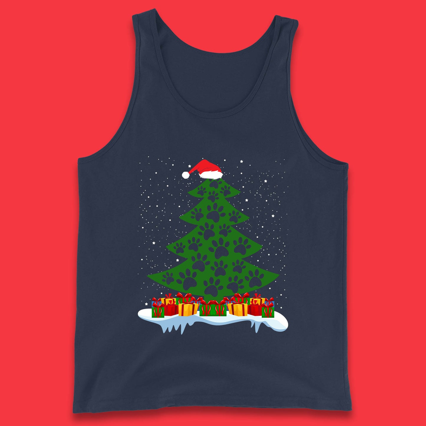 christmas tree with paw prints of dogs tank top
