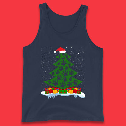 christmas tree with paw prints of dogs tank top