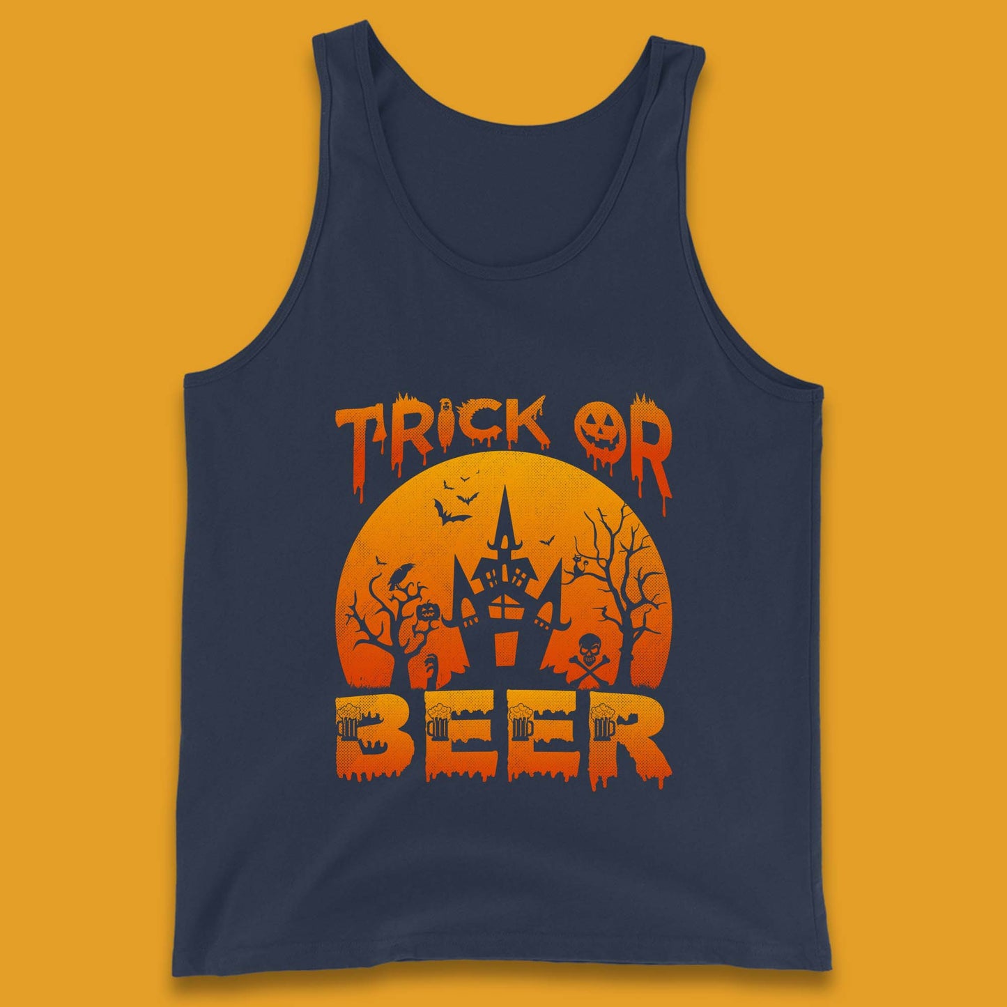 Trick Or Beer Halloween Drinking Beer Lover Horror Haunted House Drinker Halloween Party Tank Top
