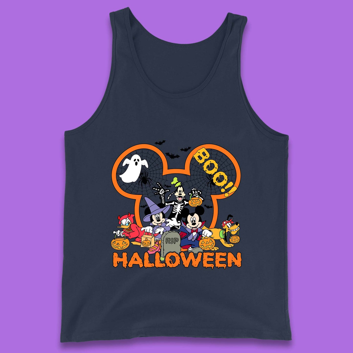 Disney Halloween Mickey Mouse Minnie Mouse Boo Ghost Friends Donald Duck Pluto Goofy Cartoon Disneyland Trip Tank Top