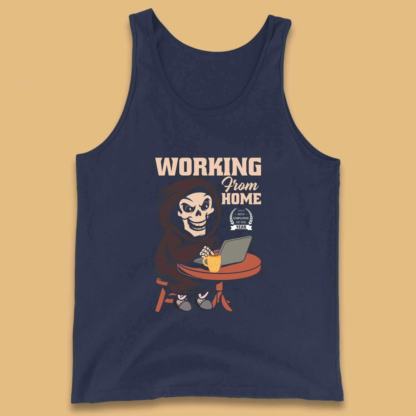 Working From Home Best Employee Of The Year Funny Death Halloween Tank Top