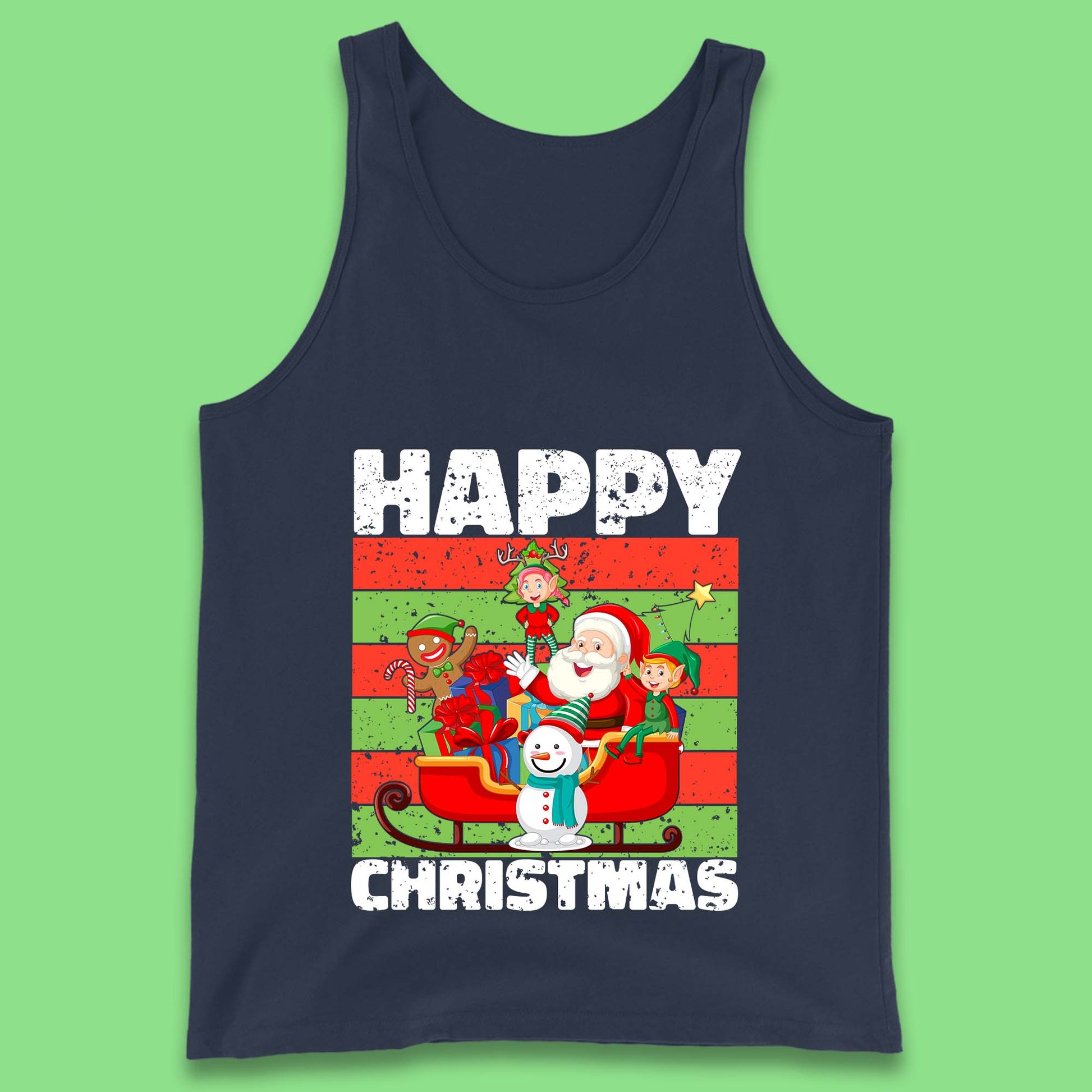 santa and friends on sleigh christmas tank top
