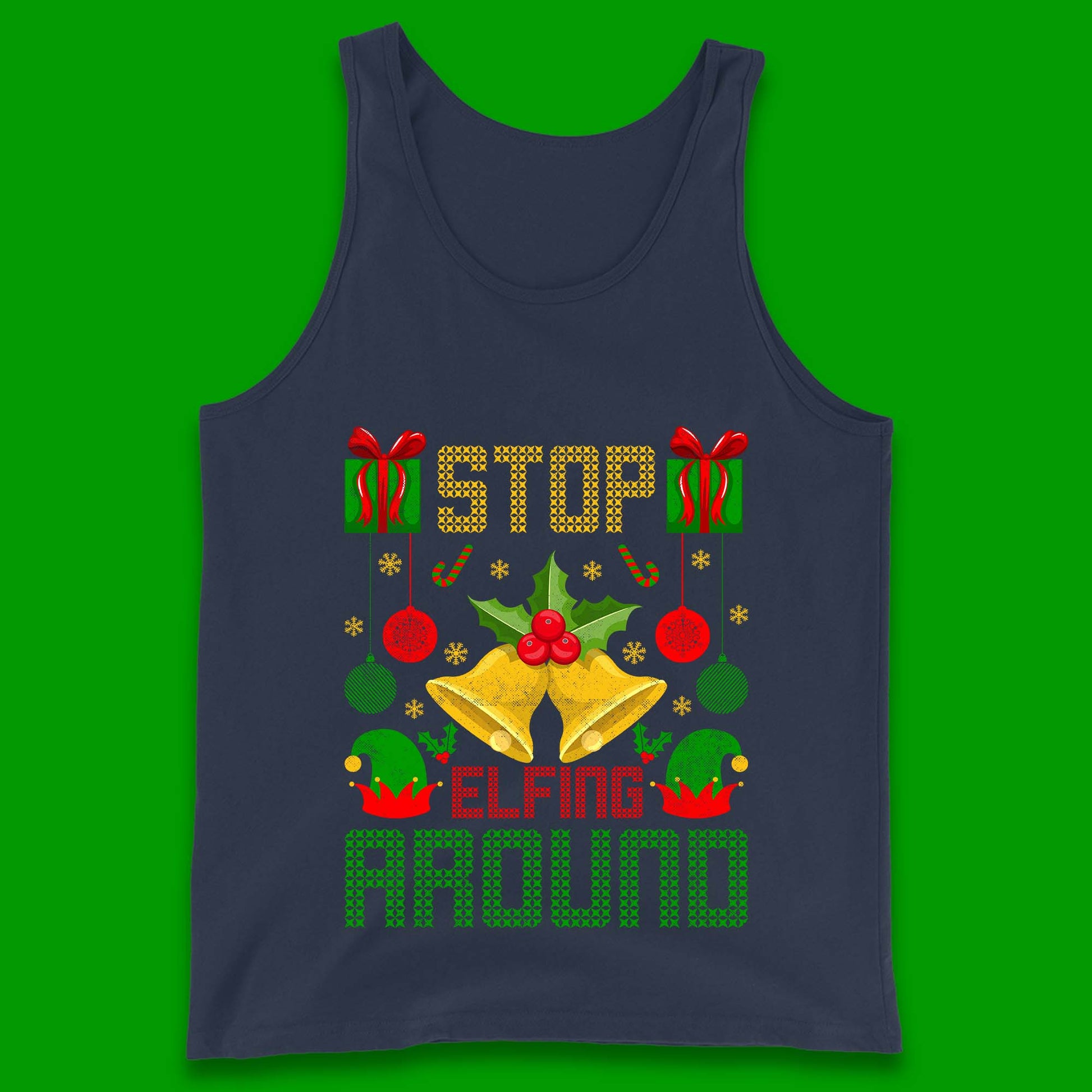 christmas stop elfing around tank top