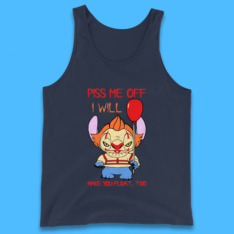 Piss Me Off I Will Make You Float, Too Halloween IT Pennywise Clown & Disney Stitch Movie Mashup Parody Tank Top