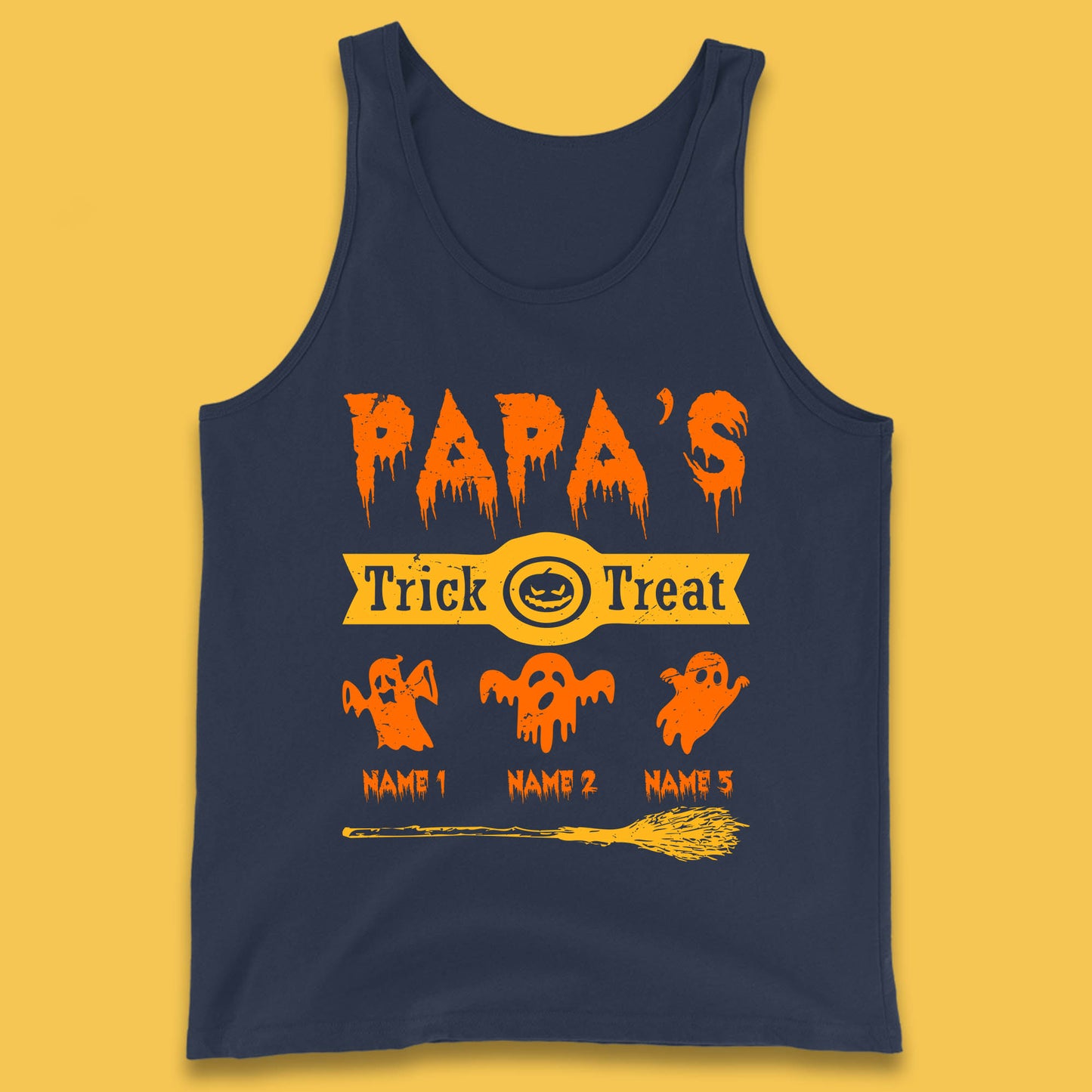 Personalised Papa's Trick Or Treat Halloween Custom Your Boo Ghost Children Names Scary Spooky Costume Tank Top