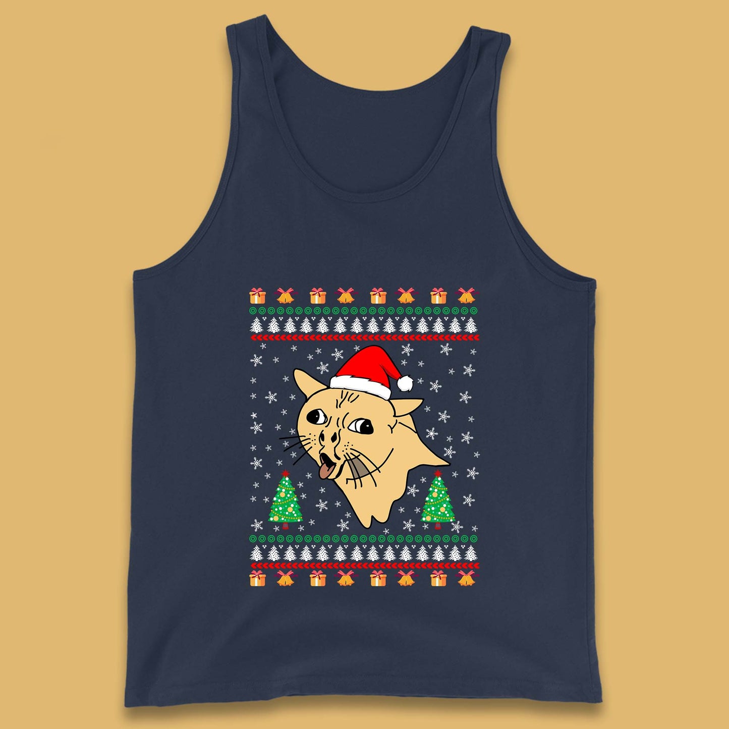 coughing cat christmas tank top