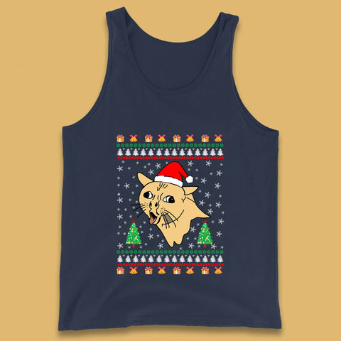 Coughing Cat Meme Ugly Christmas Funny Xmas Cat Coughing & Tongue Out Tank Top