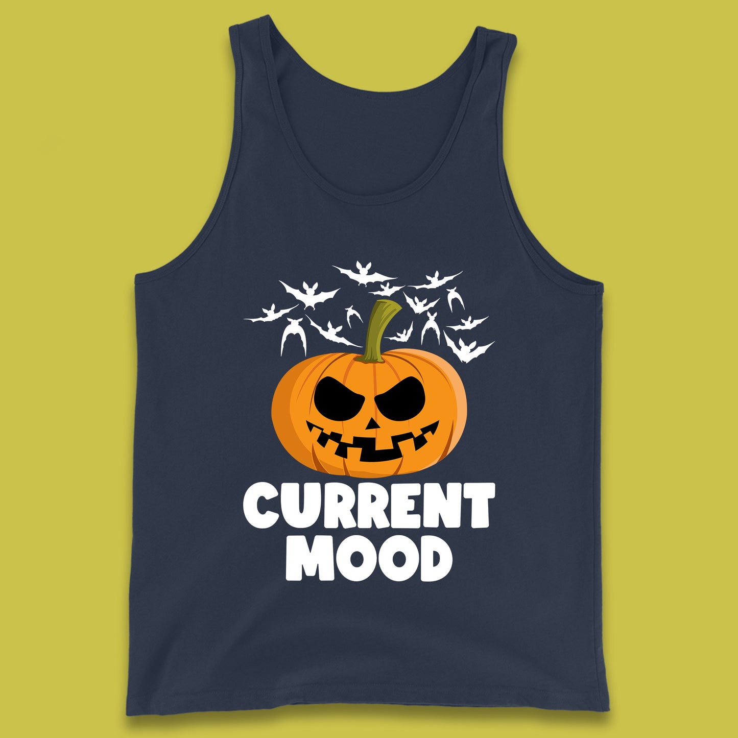 Current Mood Halloween Pumpkin Ghost Evil Scary Smile Face Horror Jack-o-lantern Tank Top