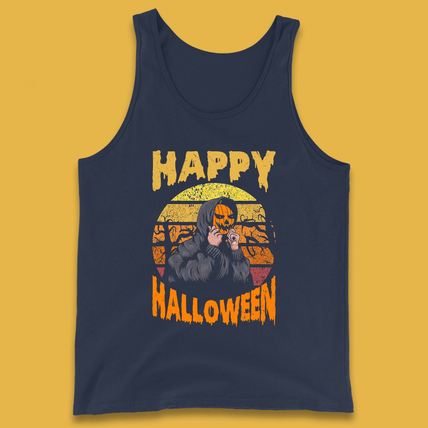 Happy Halloween Jack O Lantern Pumpkin Head Horror Scary Vintage Retro Halloween Tank Top