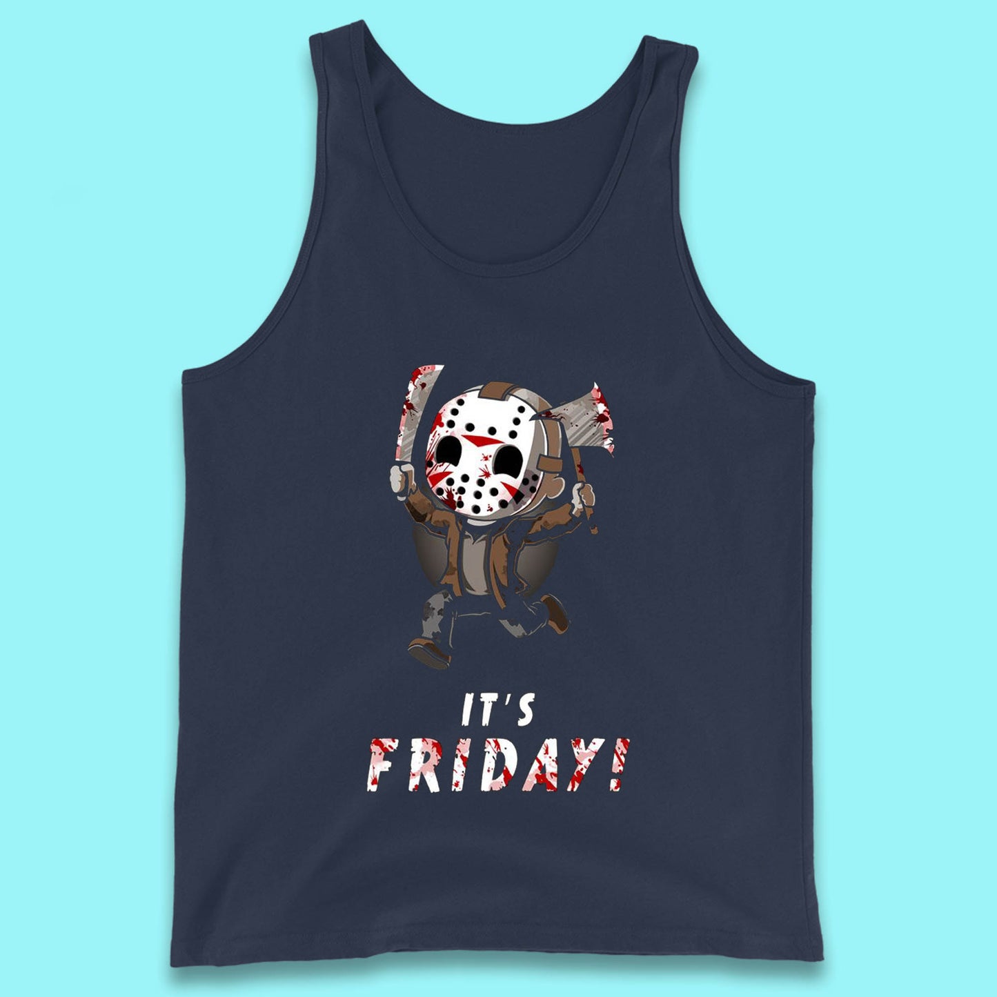 It's Friday Chibi Jason Voorhees Holding Bloody Knife & Bloody Axe Halloween Friday The 13th Horror Movie Tank Top