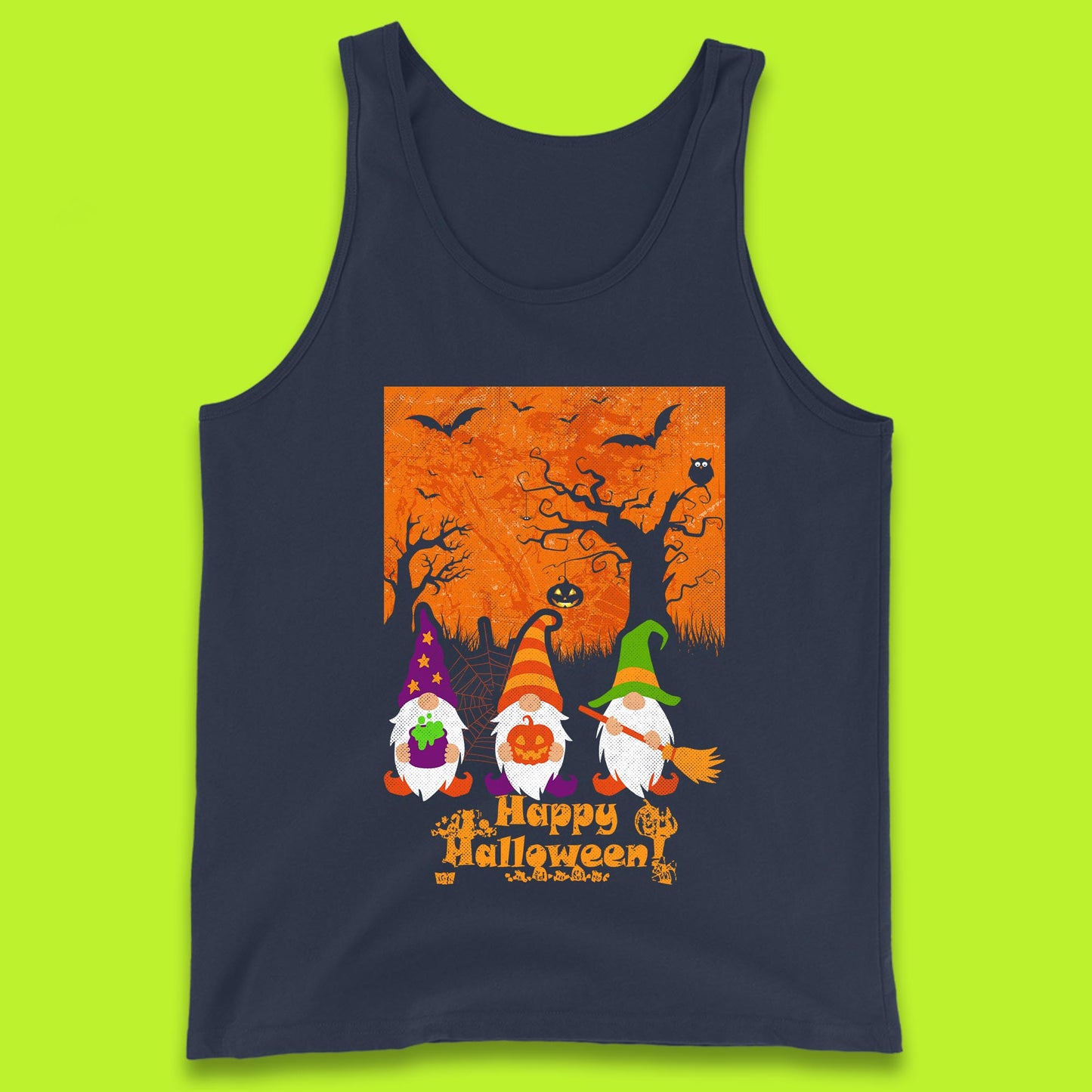 Happy Halloween Gnomies Spooky Witch Gnomes Scary Halloween Trees Gnome Lover Tank Top