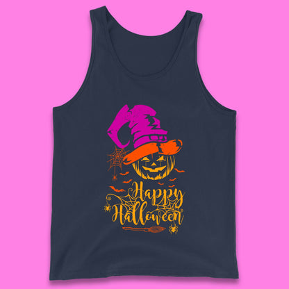 Happy Halloween Witch Hat Pumpkin Horror Scary Jack-o-lantern Flying Bats Tank Top
