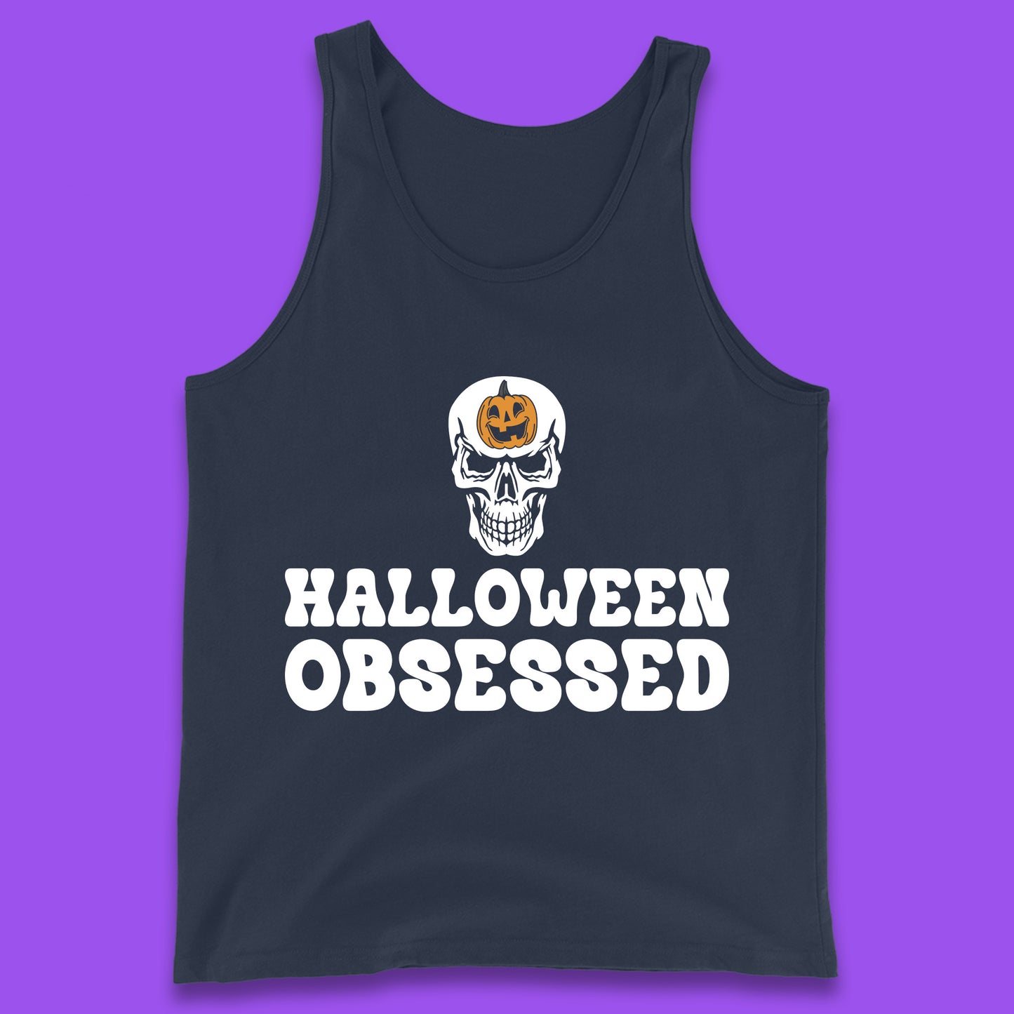 Skull Pumpkin Halloween Obsessed Funny Pumpkin Obsessed Party Spooky Season Tank Top