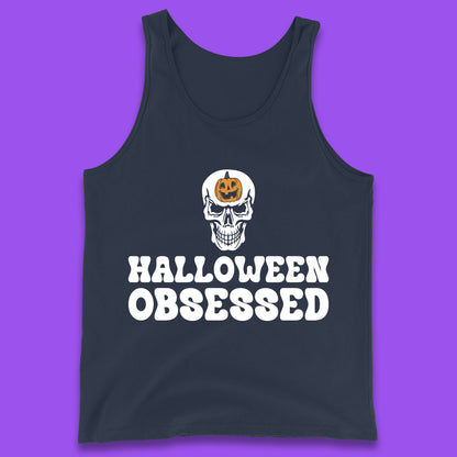 Skull Pumpkin Halloween Obsessed Funny Pumpkin Obsessed Party Spooky Season Tank Top