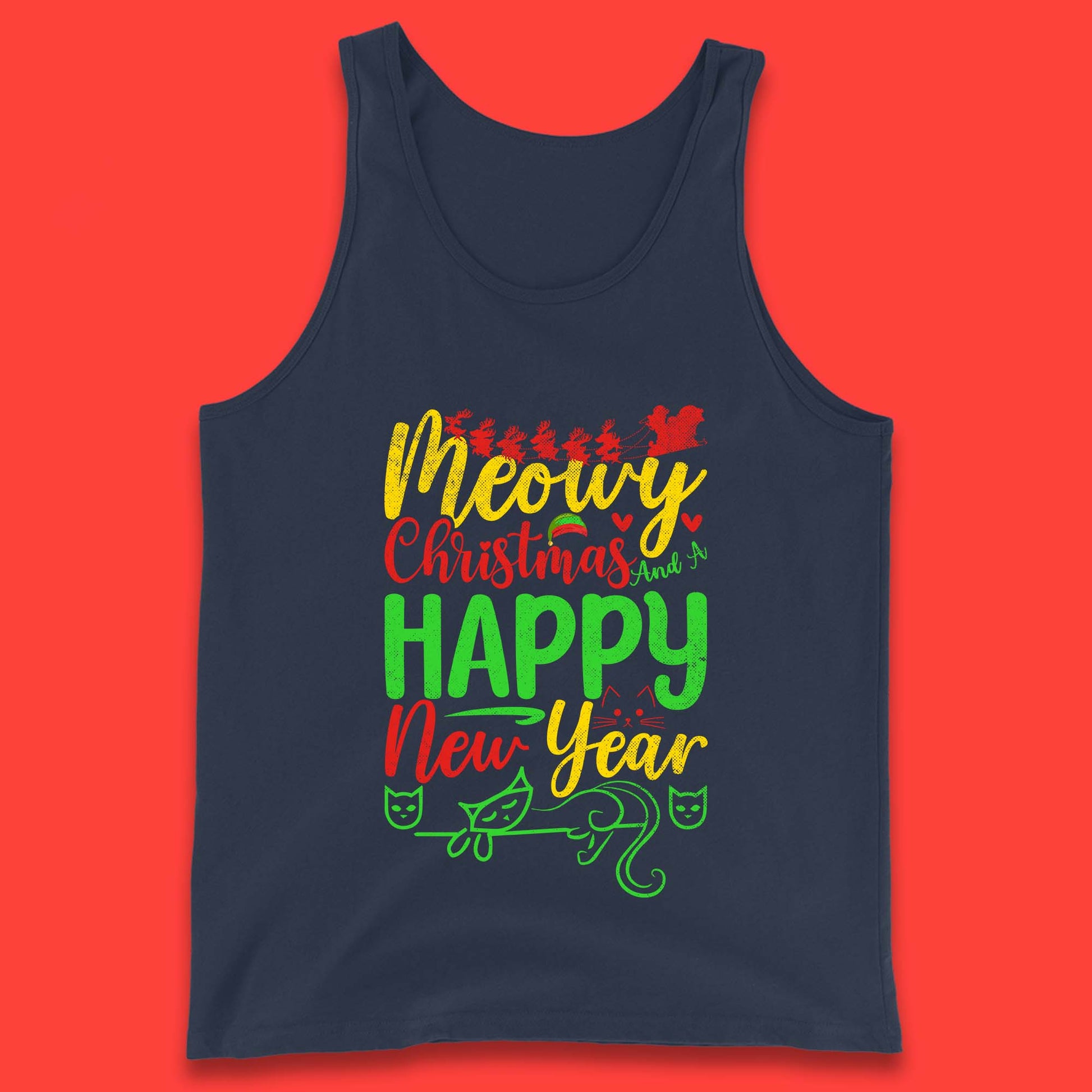 meowy christmas cat tank top