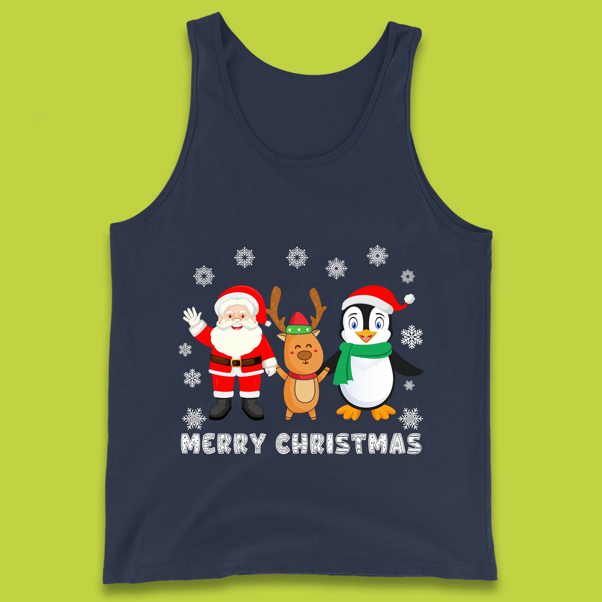 merry christmas penguin santa claus and reindeer tank top