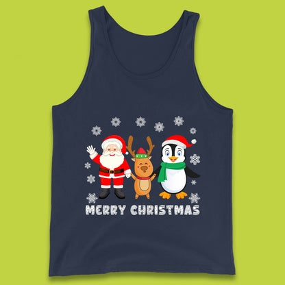 merry christmas penguin santa claus and reindeer tank top