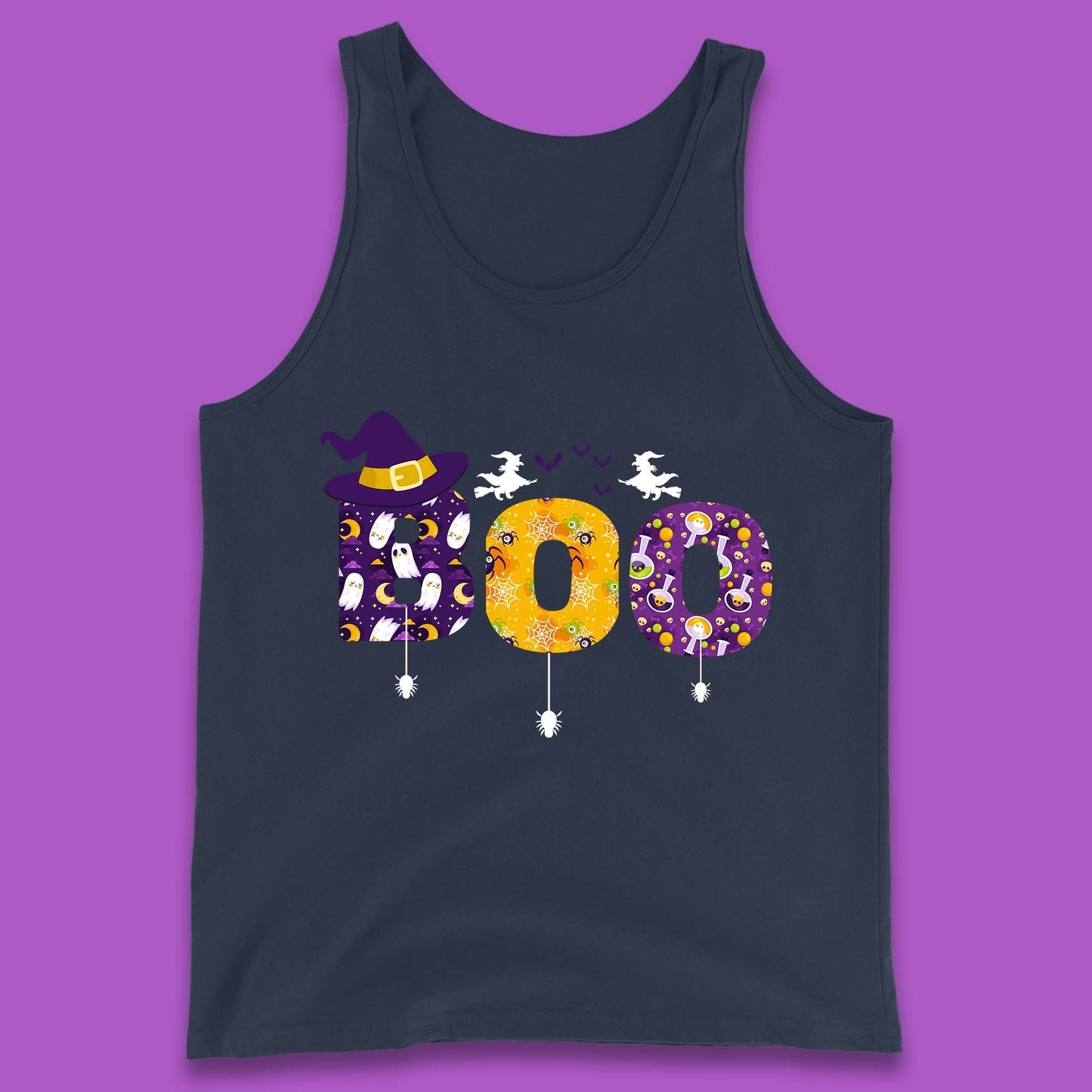 Boo With Spiders And Witch Hat Halloween Boo Ghosts Costume Tank Top
