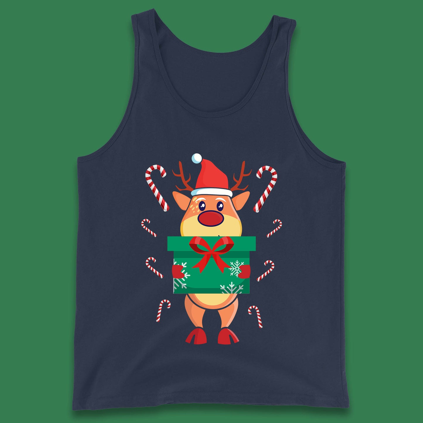 reindeer holding gift christmas tank top