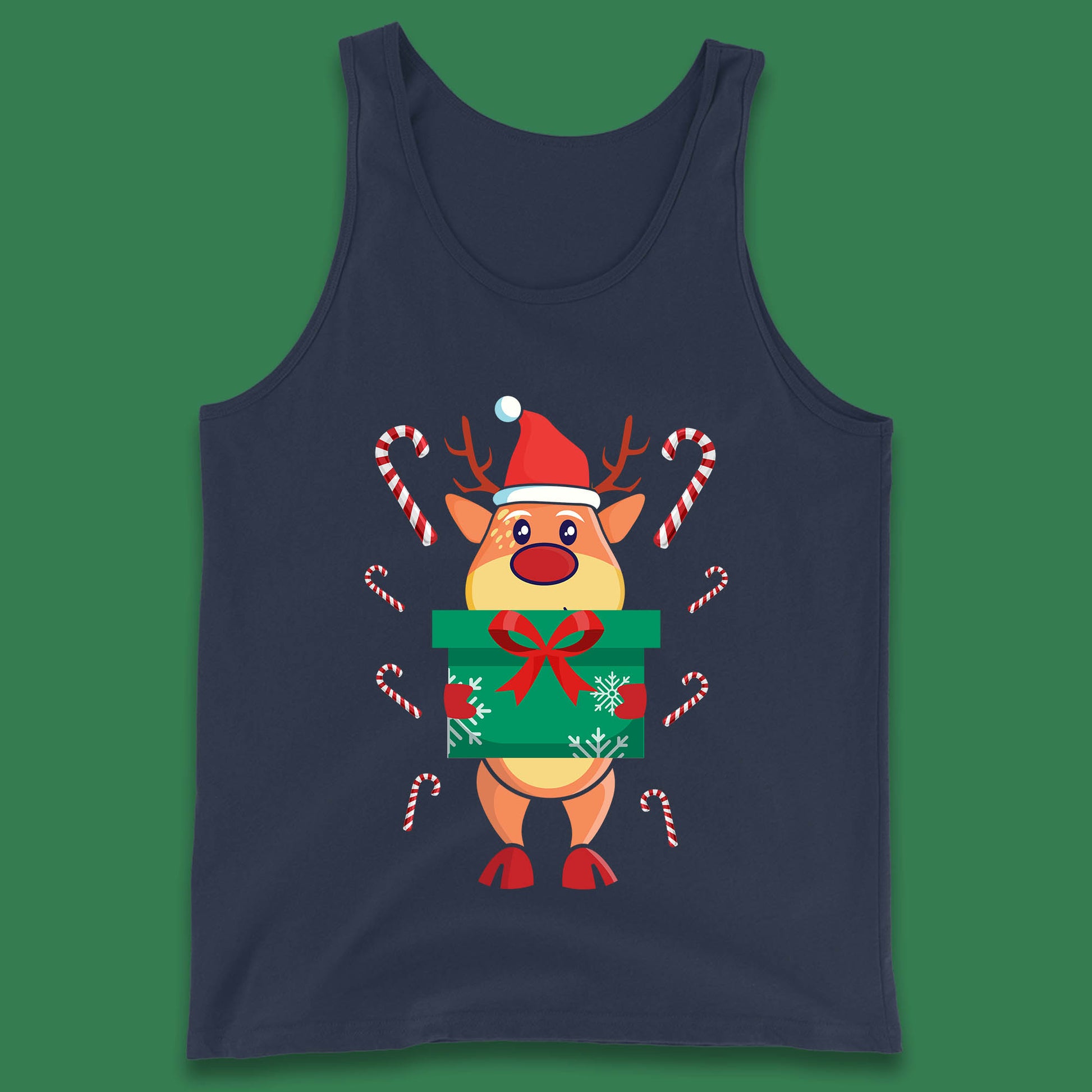 reindeer holding gift christmas tank top