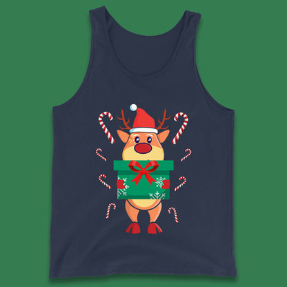 reindeer holding gift christmas tank top