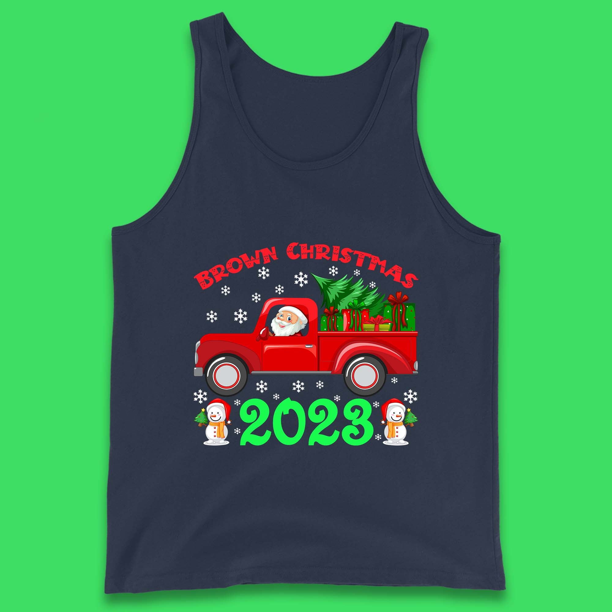 Brown Christmas 2023 Santa Claus Driving Truck With Christmas Tree To Delivery Christmas Gifts Xmas Tank Top