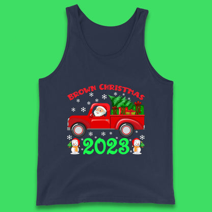 Brown Christmas 2023 Santa Claus Driving Truck With Christmas Tree To Delivery Christmas Gifts Xmas Tank Top