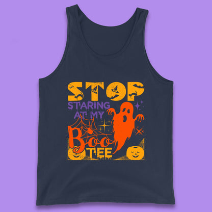 Stop Staring At My Boo Tee Funny Sayings Halloween Ghost Party Tank Top