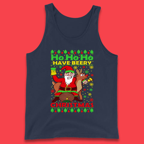 Ho Ho Ho Have A Beery Christmas Drunk Santa Claus With Reindeer Xmas Beer Lover Tank Top