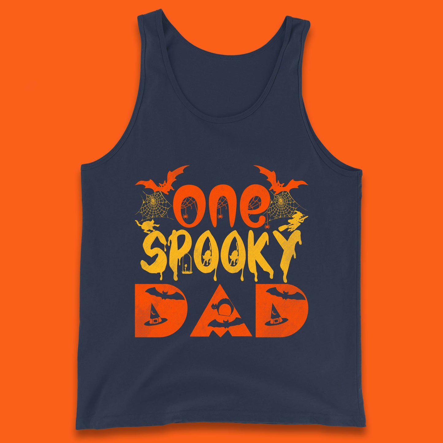 One Spooky Dad Happy Halloween Fall Season Dad Life Spooky Flying Bats Tank Top