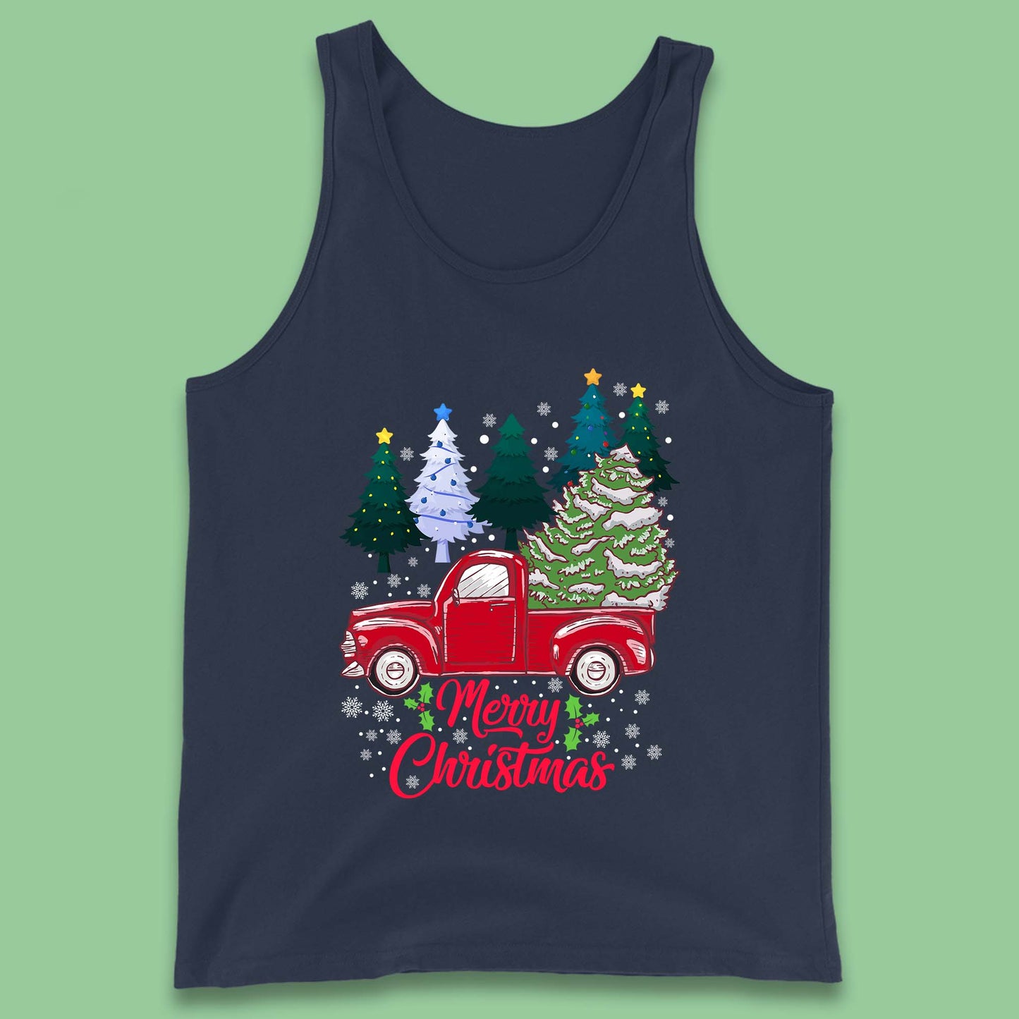 merry christmas red retro truck tank top