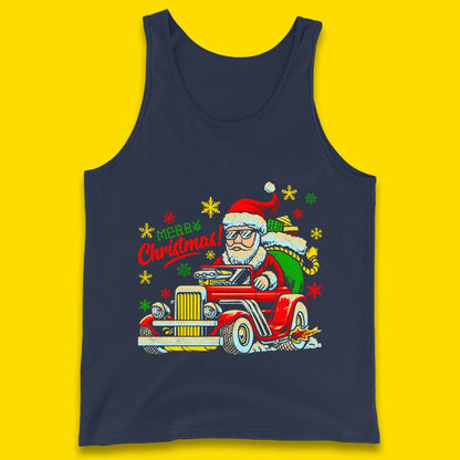 santa drives a hot rod car tank top