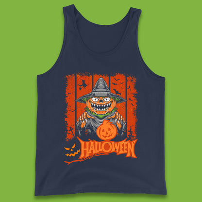 Halloween Pumpkin Head Scarecrow Jack O Lantern Pumpkin Head Horror Scary Vintage Retro Tank Top