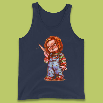 The Horror Movie Character Chucky With Knife Serial Killer Halloween Horror Movie Inspired Chucky Tank Top