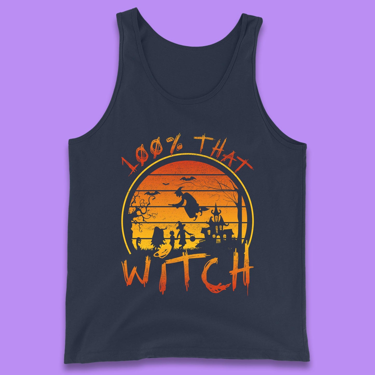 100% That Witch Halloween Haunted Castle Flying Witch Scary Spooky Season Tank Top
