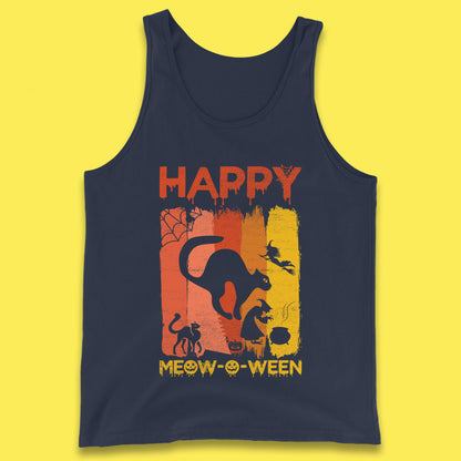 Happy Meow-O-ween Funny Halloween Black Cat Scary Spooky Tank Top