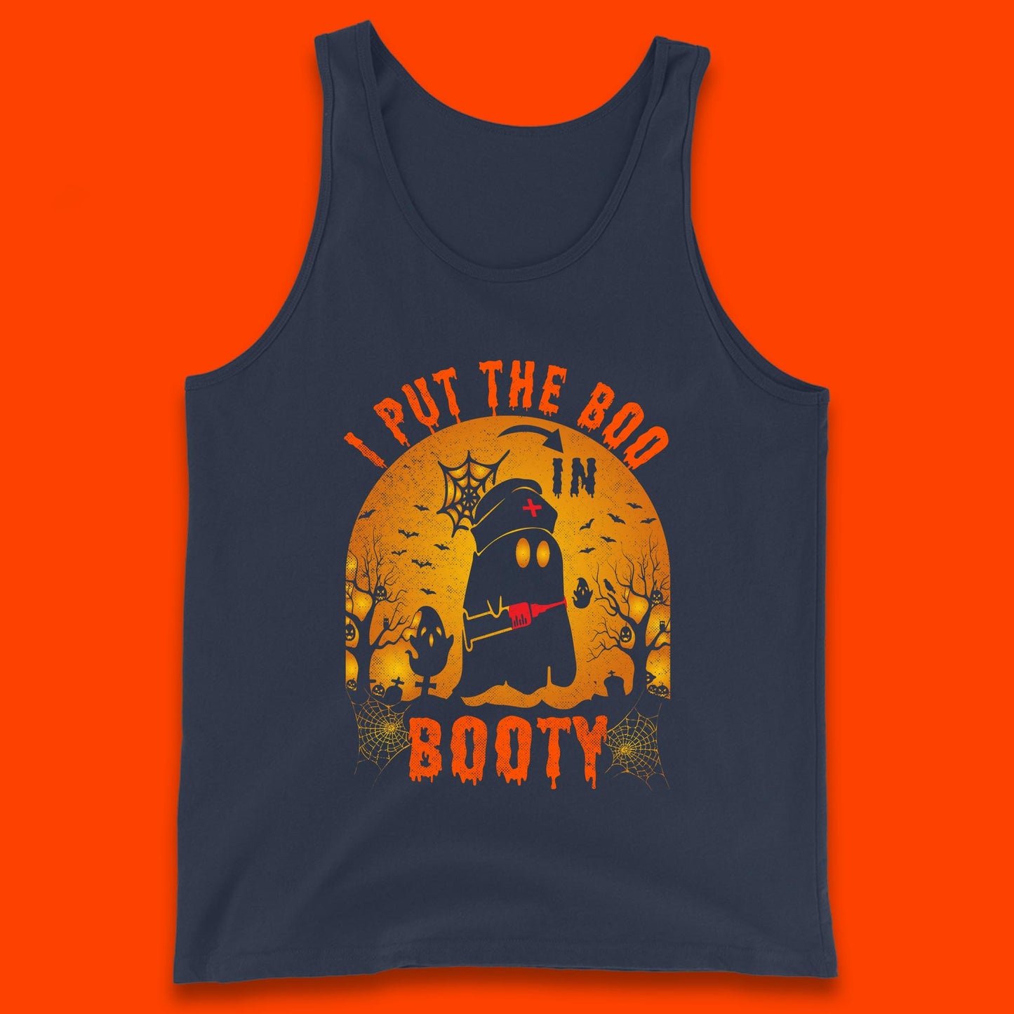 I Put The Boo In Booty Nurse Ghost Syringe Funny Halloween Nursing Boo Ghost Costume Tank Top