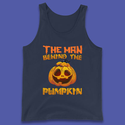 The Man Behind The Pumpkin Halloween Pregnancy Baby Announcement New Dad Gift Tank Top