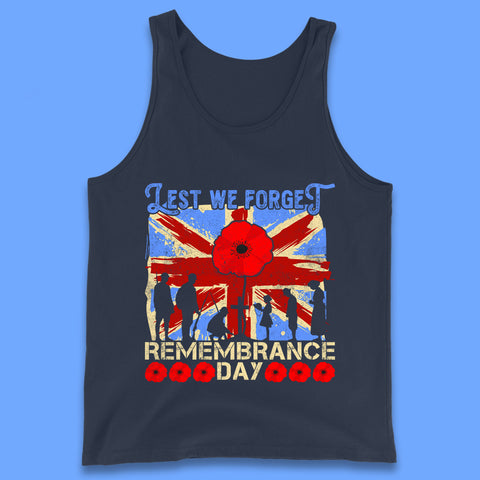 Lest We Forget British Armed Forces Union Jack Remembrance Day Poppy Uk Flag Royal Army Soldier Patriotic Tank Top