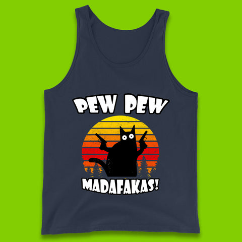 Pew Pew Madafakas Funny Joke Retro Vintage Cat Gun Pistol Kitty Pew Pew Cat Meme Tank Top