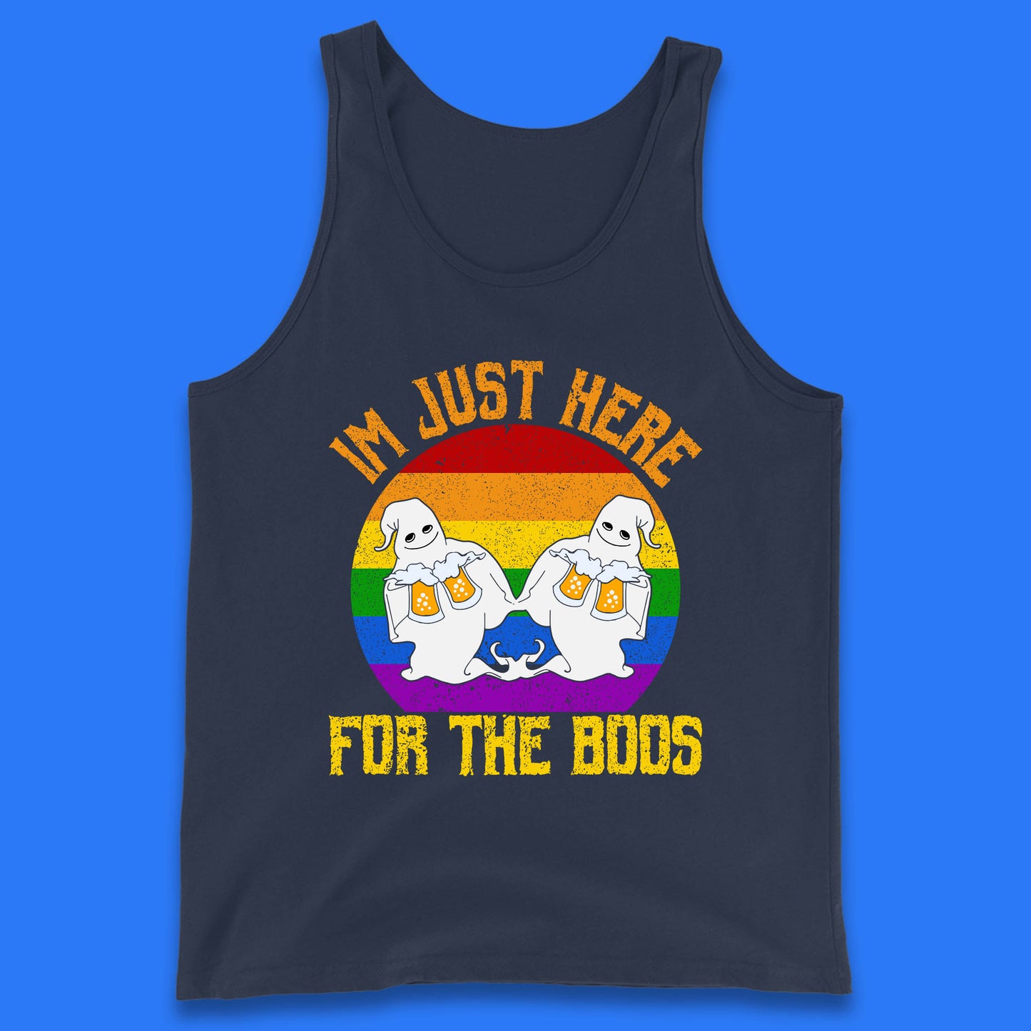 Halloween I Just Here For The Boos Gay Boo Ghosts Drinking Beer LGBTQ Pride Beer Tank Top