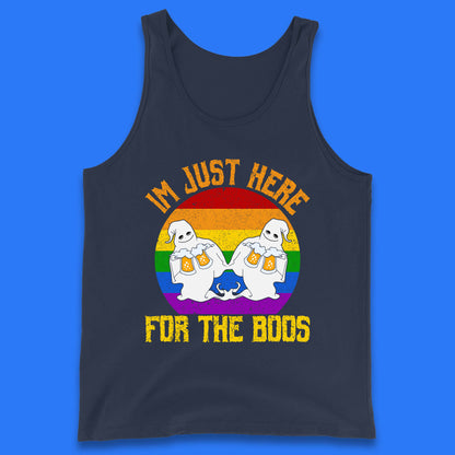 Halloween I Just Here For The Boos Gay Boo Ghosts Drinking Beer LGBTQ Pride Beer Tank Top