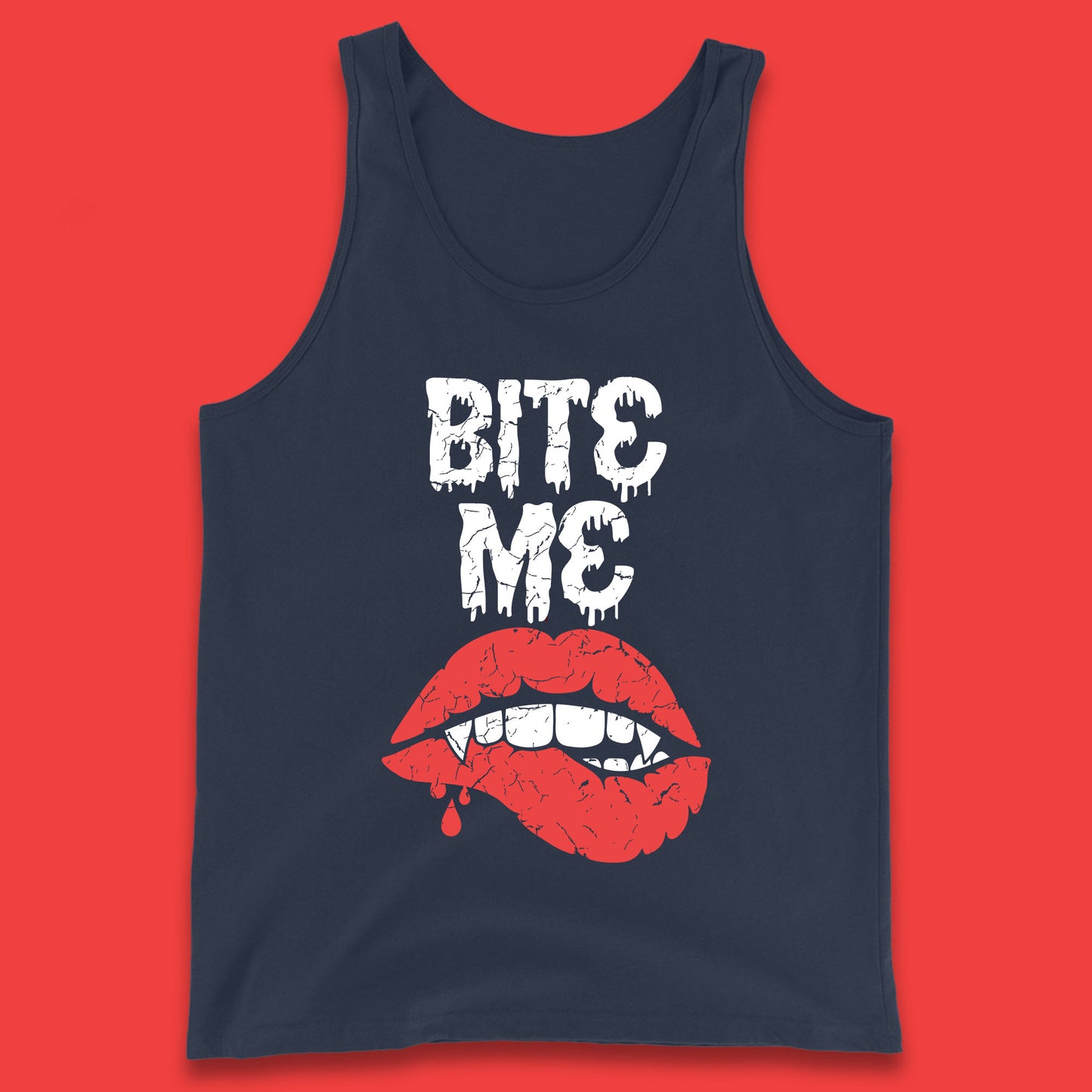 Bite Me Vampire Fangs Halloween Horror Lips Halloween Spooky Party Costume Tank Top
