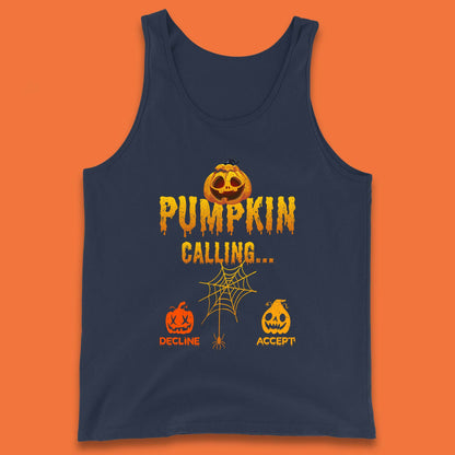Halloween Pumpkin Calling Accept Decline Funny Jack O Lantern Horror Scary Phone Call Tank Top
