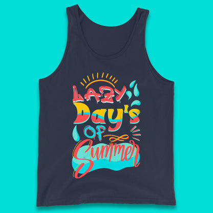 Lazy Days Of Summer Vintage Retro Sunset Surfer Beach Holiday Trip Tank Top