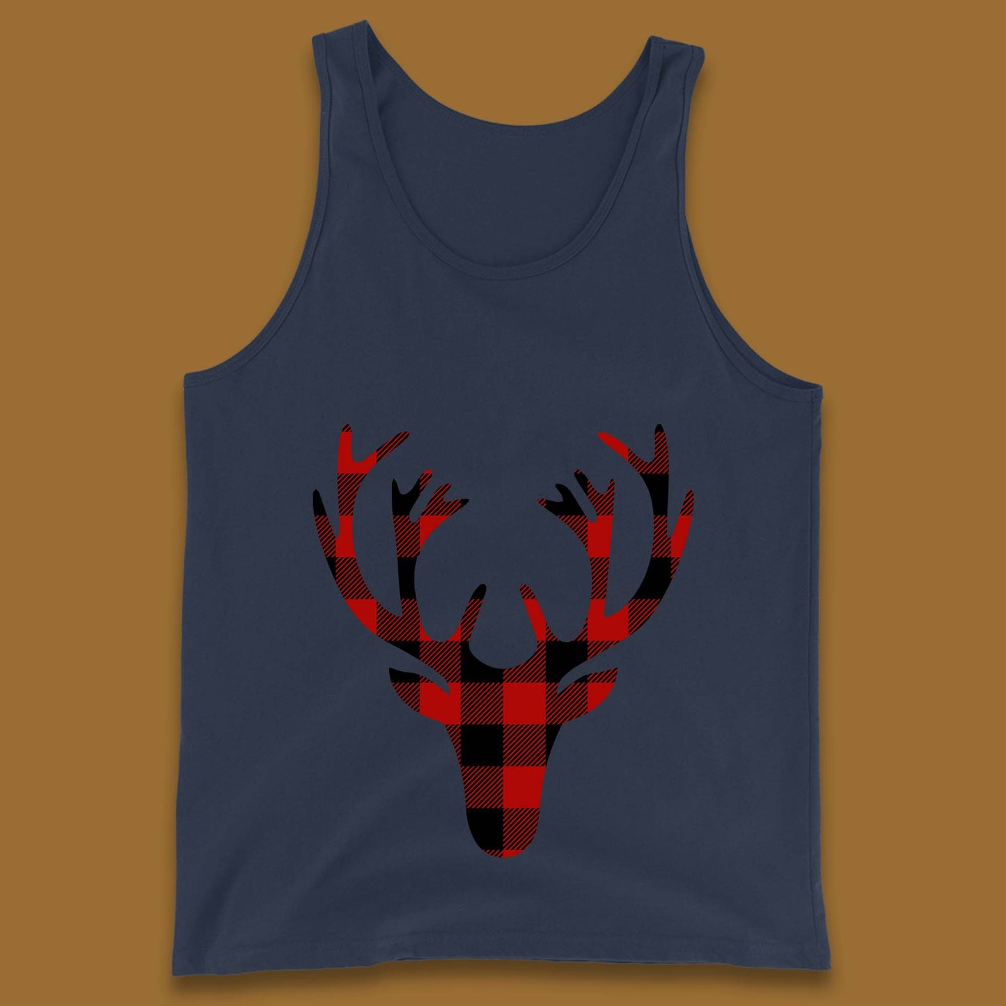 merry christmas buffalo plaid deer head tank top