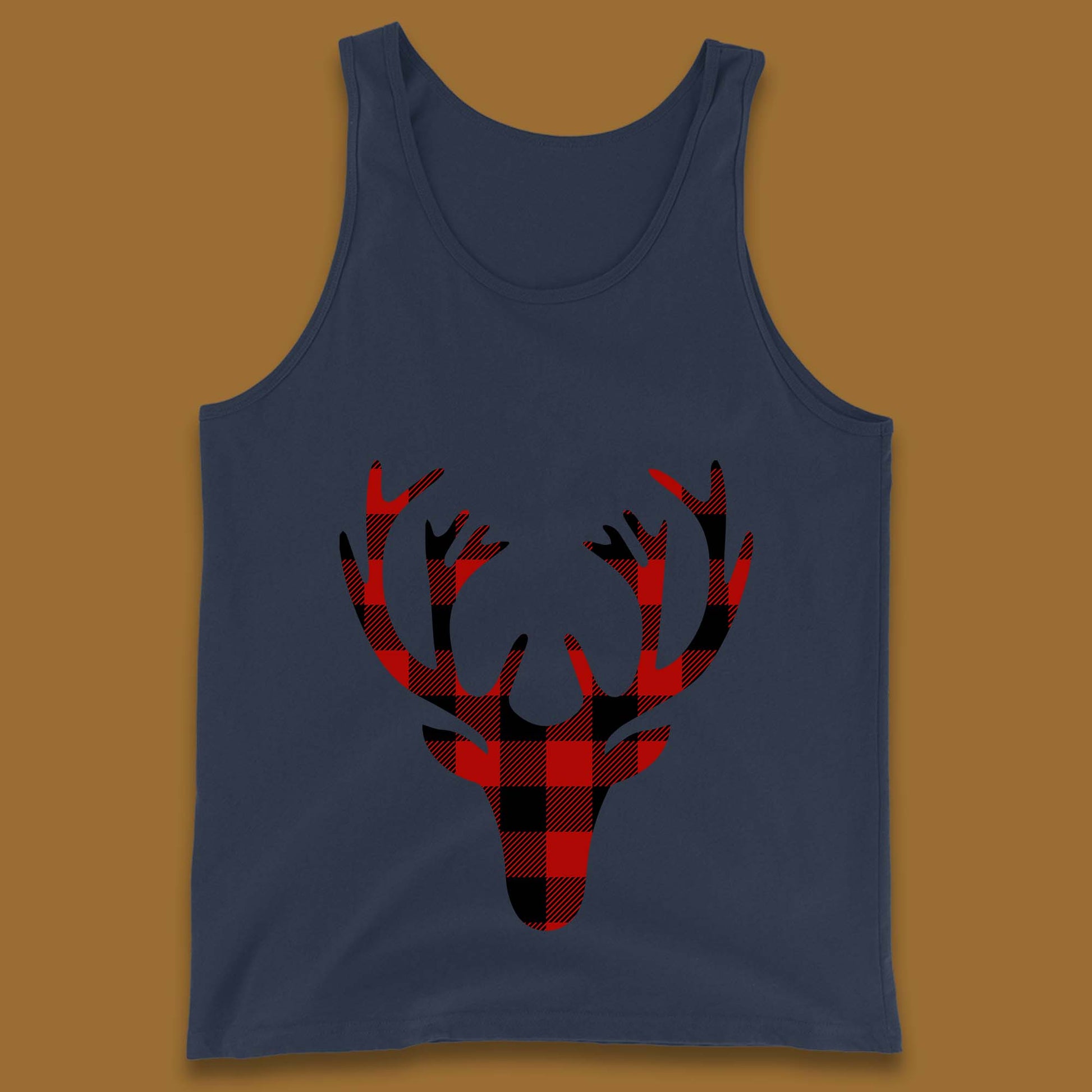 merry christmas buffalo plaid deer head tank top